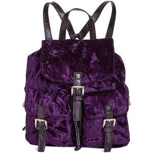 Steve Madden, Crushed Velvet Luxury Drawstring Backpack Purple